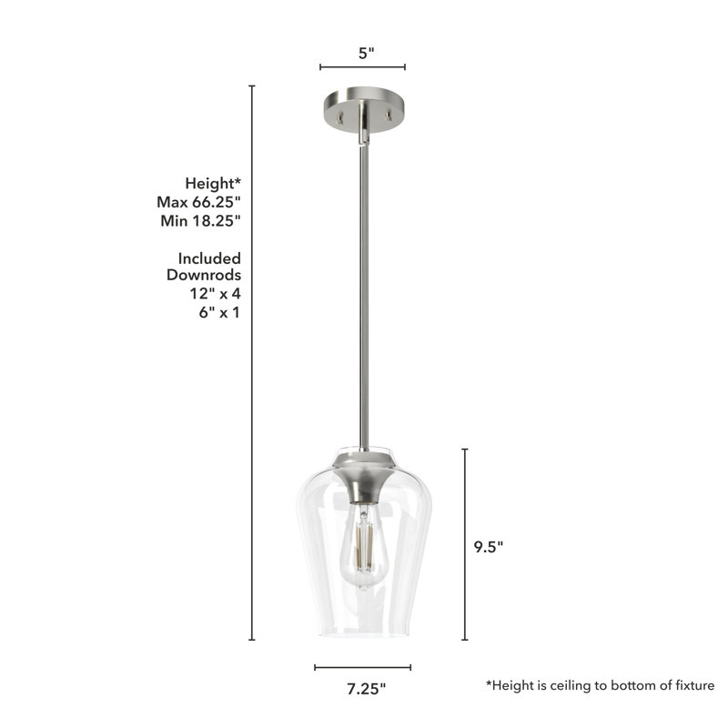 Kedzior 1 - Light Single Jar Pendant, Brushed Nickel, Clear