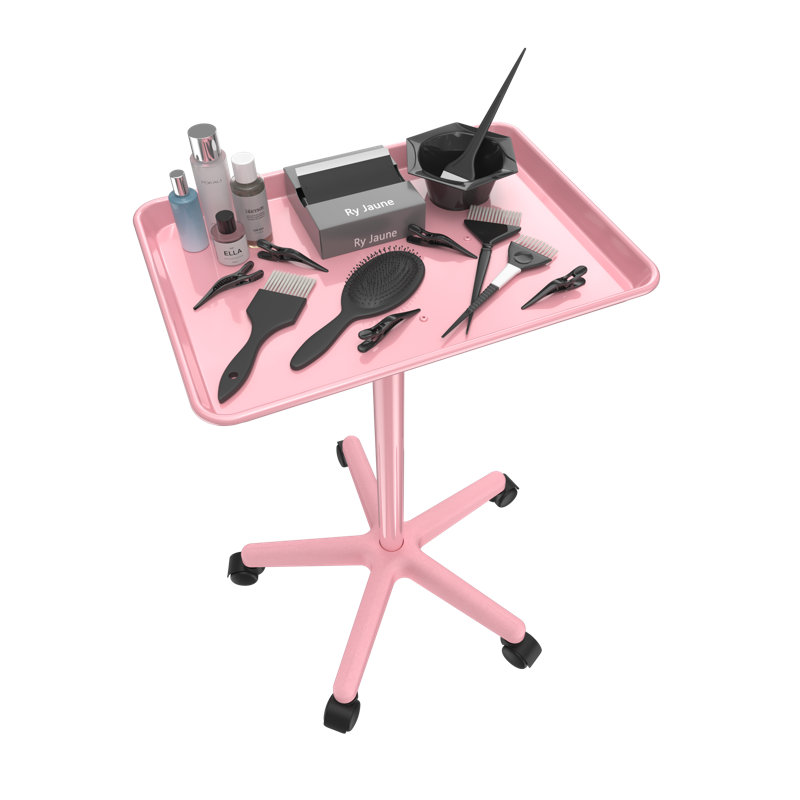 Utility Cart with Wheels Storage Cart with Tray Height Adjustable Salon Tray Cart, Pink
