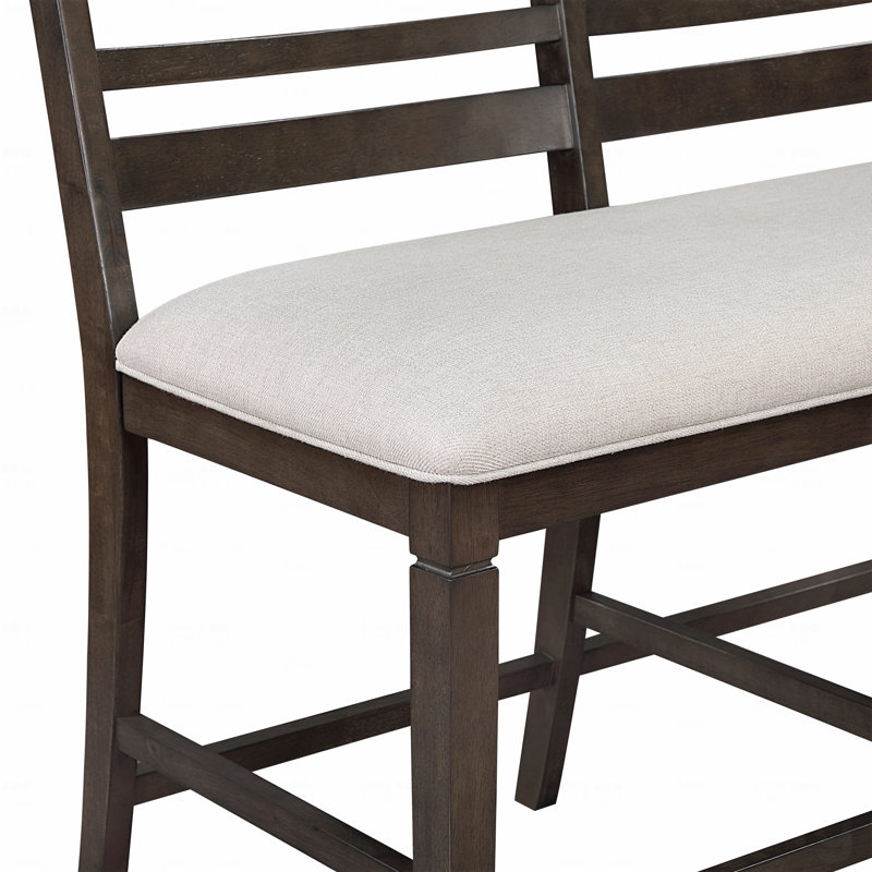 Classic Style Counter Height Bench 1-Piece Upholstered Design Seat Wooden Backrest