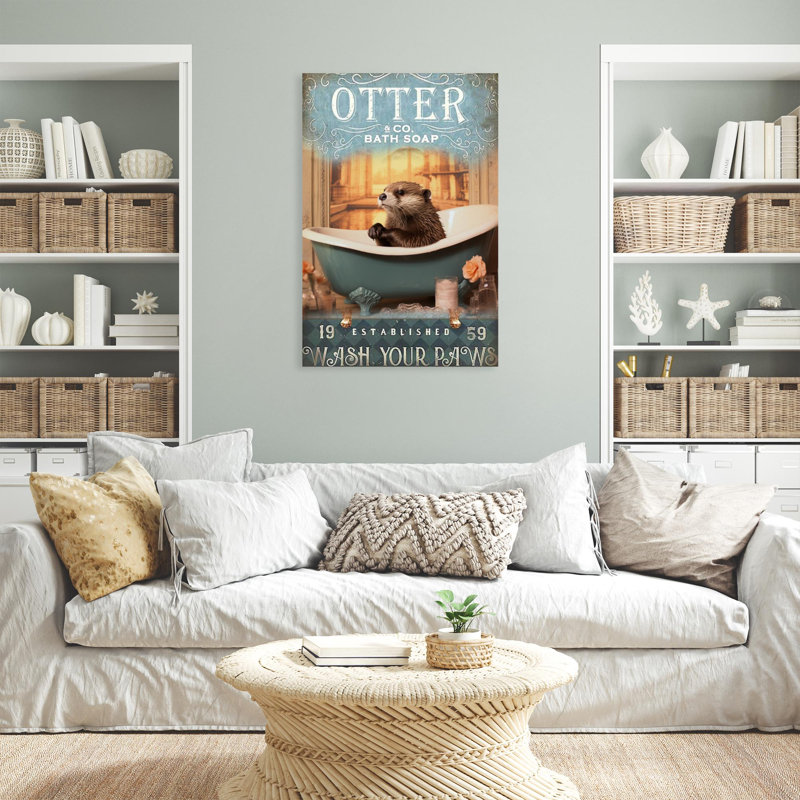 «Otter Bath Soap», reproduction d'art graphique sur toile tendue, H 36 po x l 24 po x P 1,25 po
