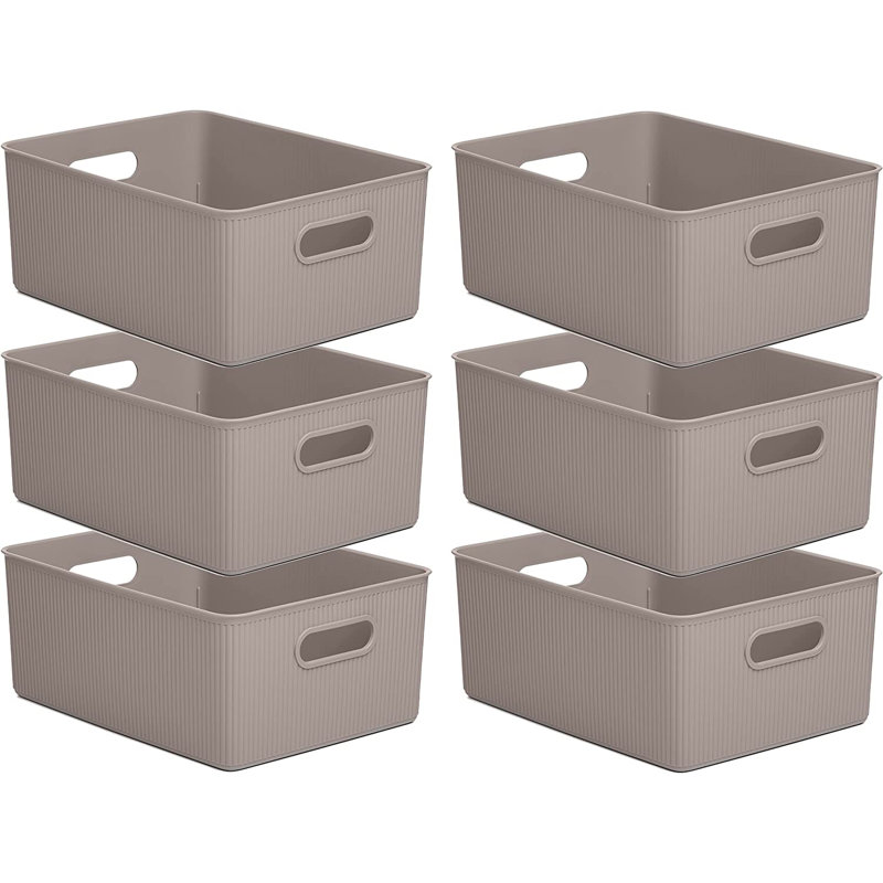 Ensemble de boîtes en plastique nervuré, 6, Taupe