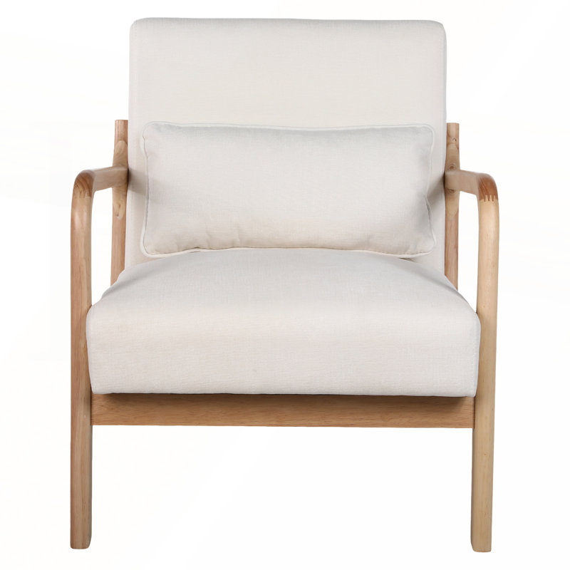 Fauteuil Mid-Century moderne avec coussin lombaire amovible, Beige, Brun
