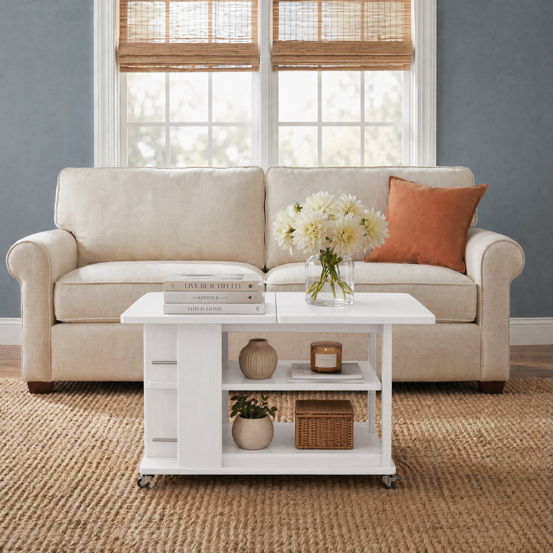 Table basse à roulettes extensible Soild, Blanc