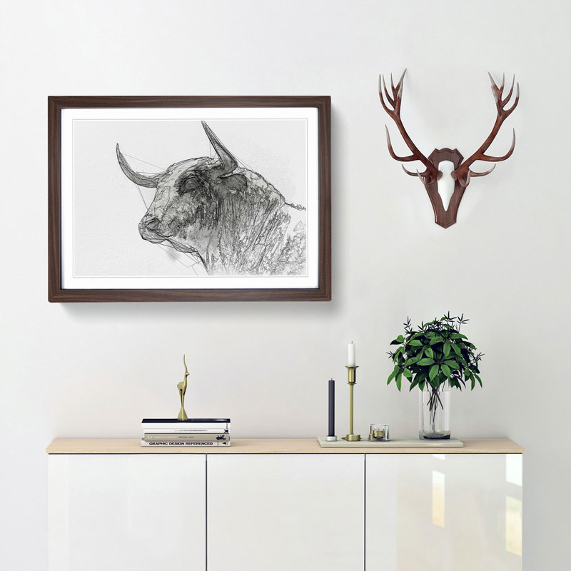 Stone Statue of a Bull in Abstract - Picture Frame Graphic Art Print, Walnut Framed, 27cm H x 36cm W x 2cm D