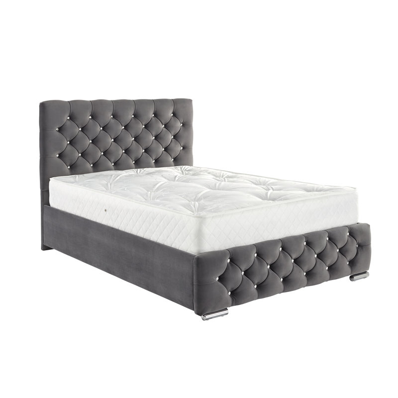 Terrence Upholstered Bed, Double (4'6), Plush Steel