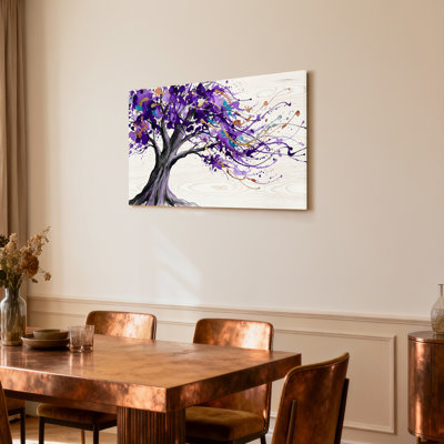 Arbre mauve abstrait, reproduction d'art sur toile tendue sur toile, ensemble de 1