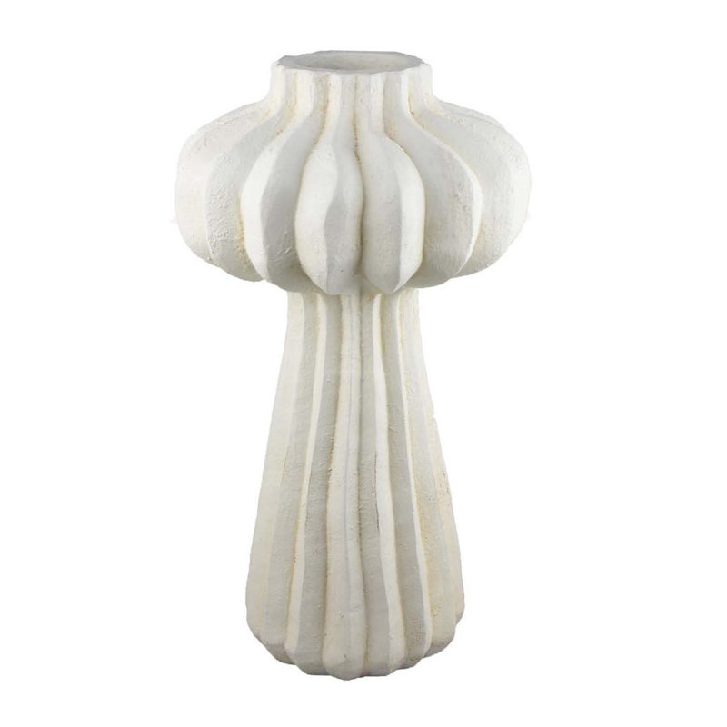 Samo Decorative Vase, Textured Body Bulb Accent,  White Resin, 18" H x 10" W x 10" D