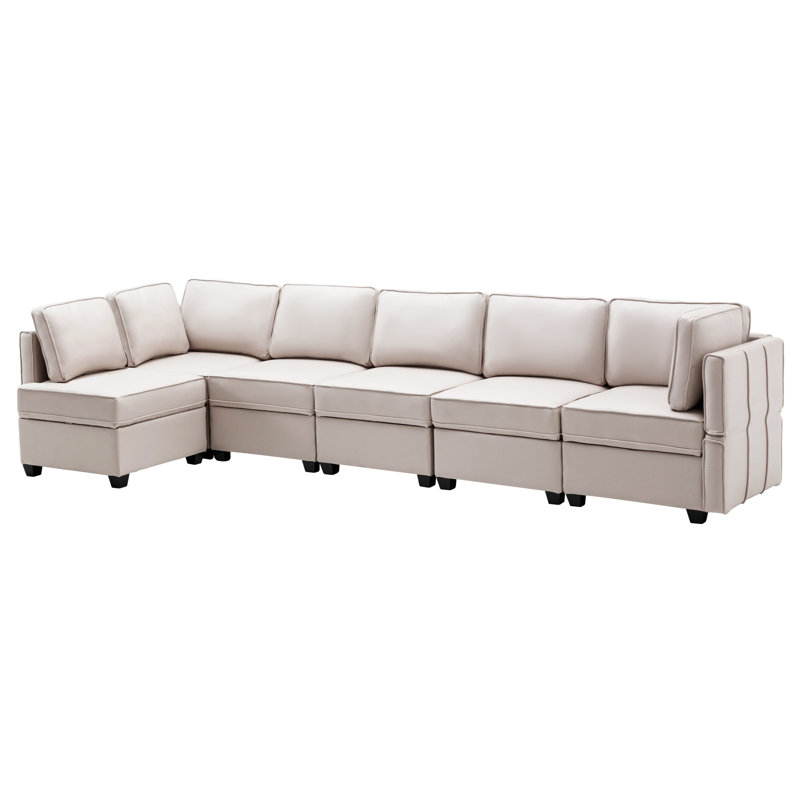 Canapé modulaire rembourré avec repose-pieds 6 pièces Bentdahl, Microfibre/microsuède beige