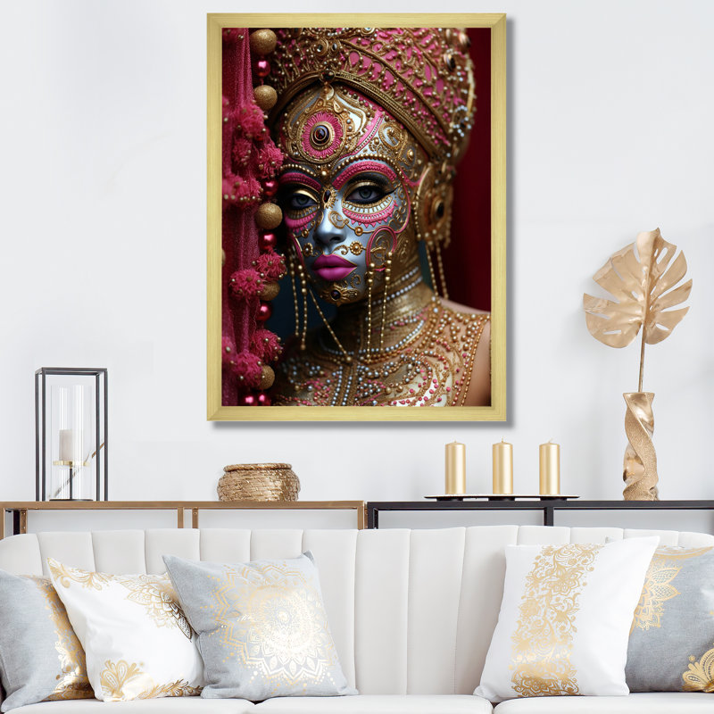 Mystérieuse déesse bohémienne en rose et or sur toile, H 40 po x l 30 po x P 1,5 po, Cadre doré à une seule photo