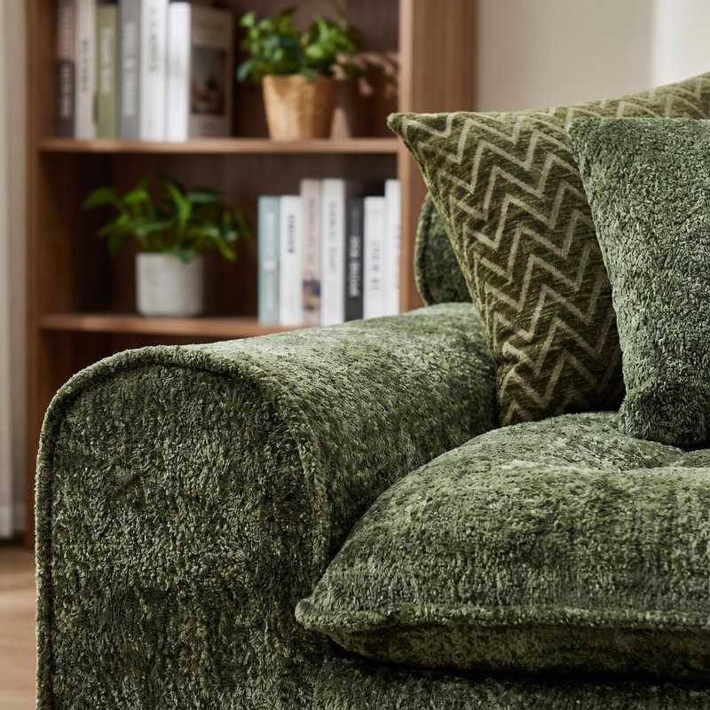 Siège avec accoudoir gauche, 33" H  47" W x 39" D, Green, Green Boucle