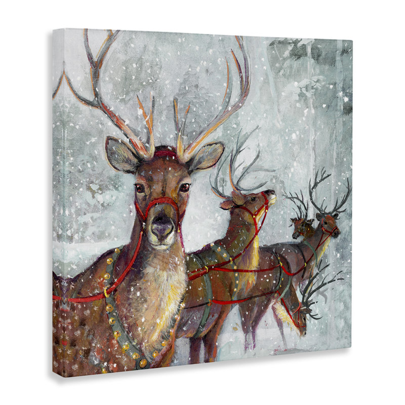 Winter Reindeer Holiday Landscape Canvas Wall Art by Ruane Manning, 24" H x 24" W x 1.5" D