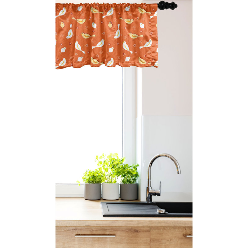 Orange Yellow White Bird Pattern Satin Valance Set