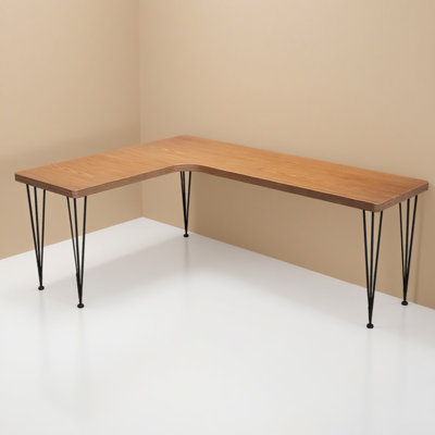 Bureau en L en bois massif avec base en métal