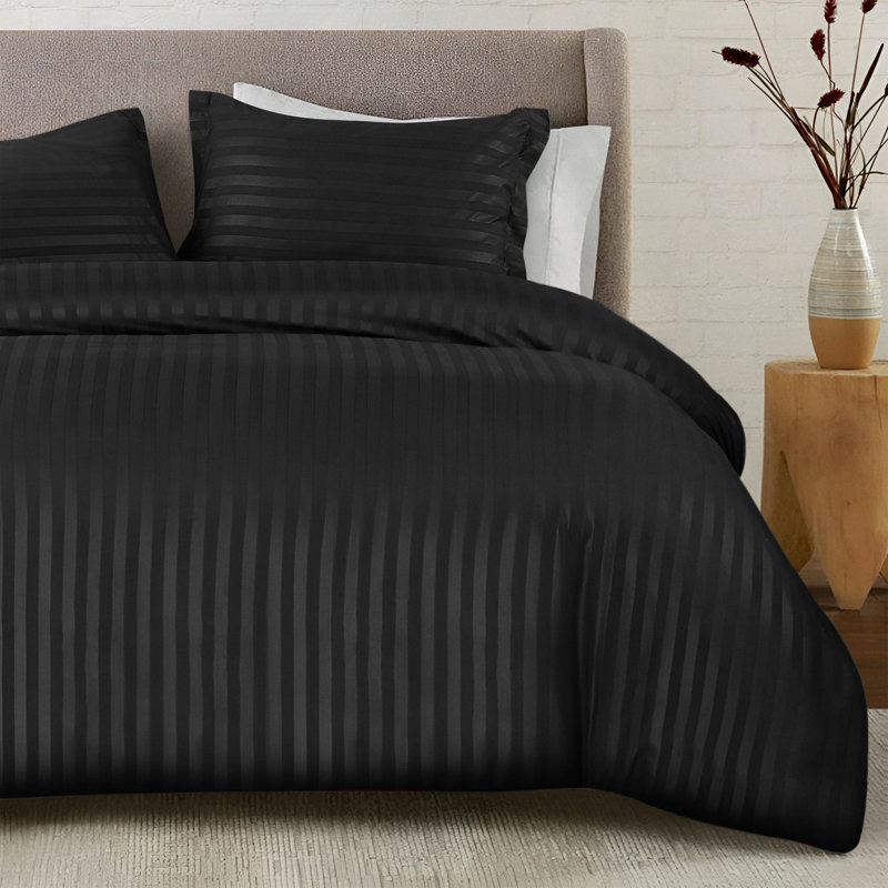 Nisreen Microfiber Striped Duvet Cover with Pillow Shams Included, Double  Duvet Cover + 2 Standard Shams, Black