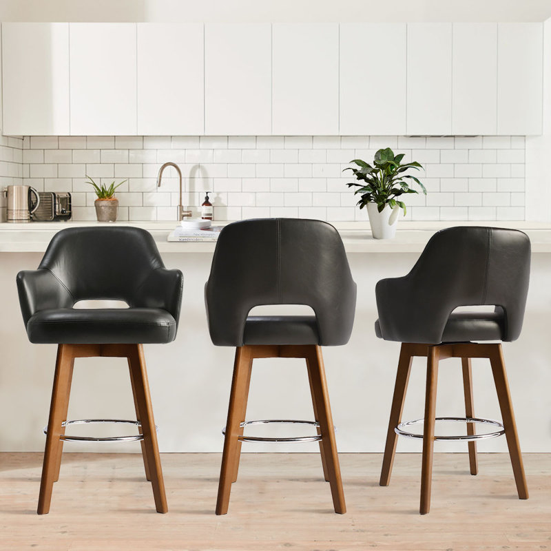 Celines 26.5" Swivel  360-degree Faux Leather Upholstered Counter Stool Set of 3, Black