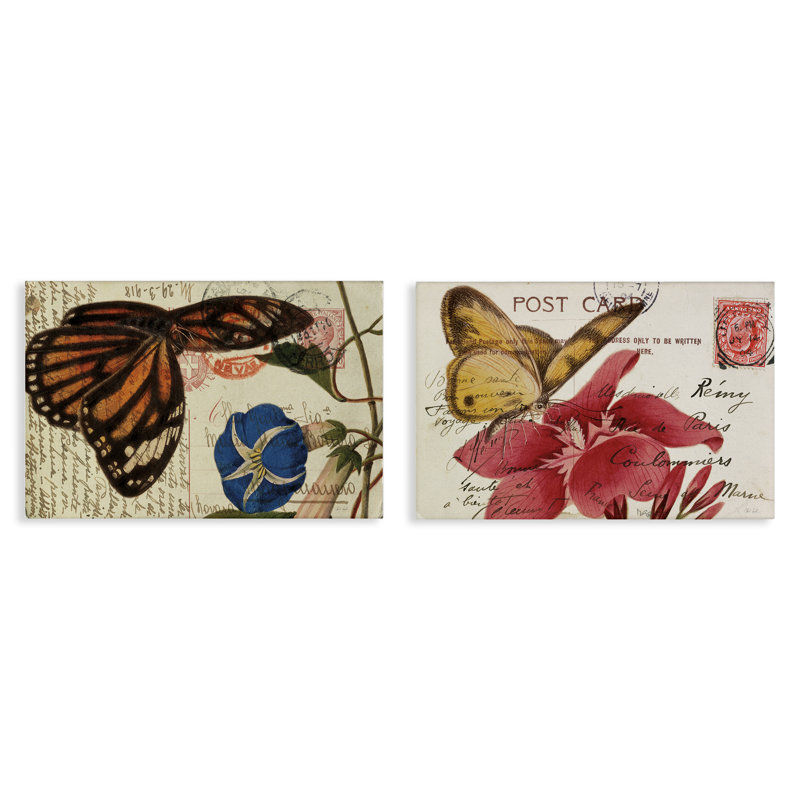  Ensemble de 2 reproductions d'art sur toile Butterfly Accent Postcards par Deborah Revell, H 24 po x l 36 po