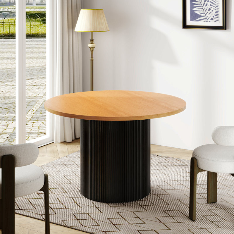 Charleily 47.2'' Solid Wood Round Dining Table, Natural/Black