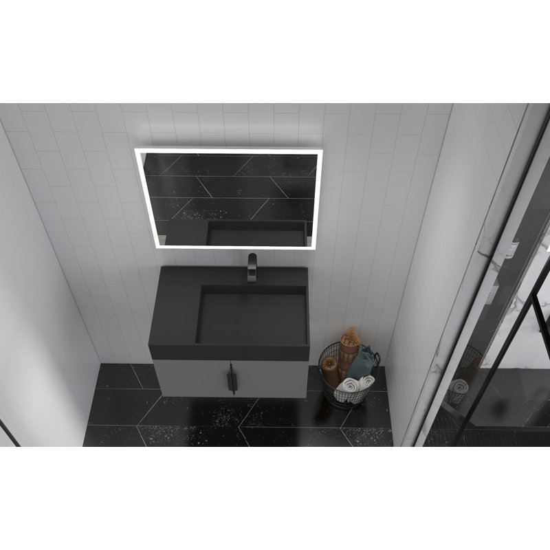 Ensemble de meuble-lavabo mural simple 30 po avec surface solide Amazon, Noir, Noir, Gris