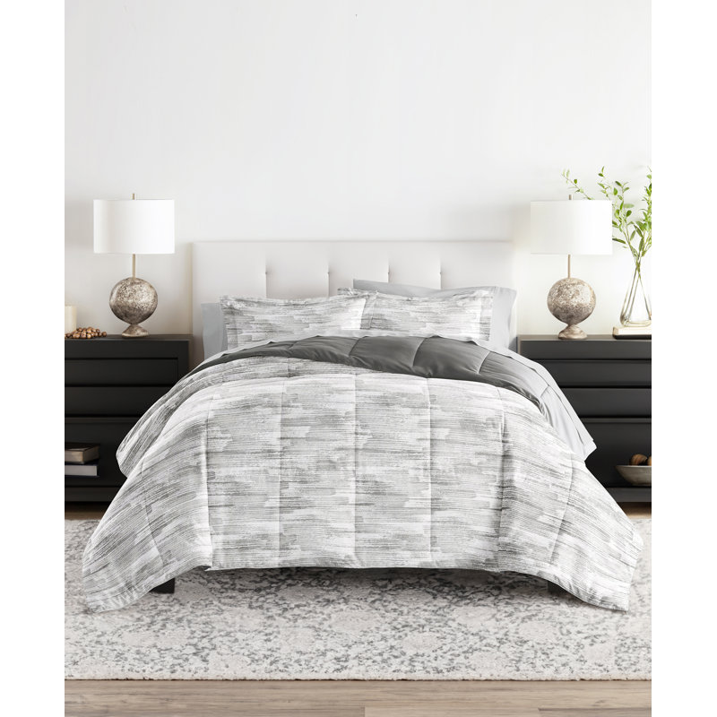 King Gray Microfiber Down Alternative Bedding Set with Textured Stripe
