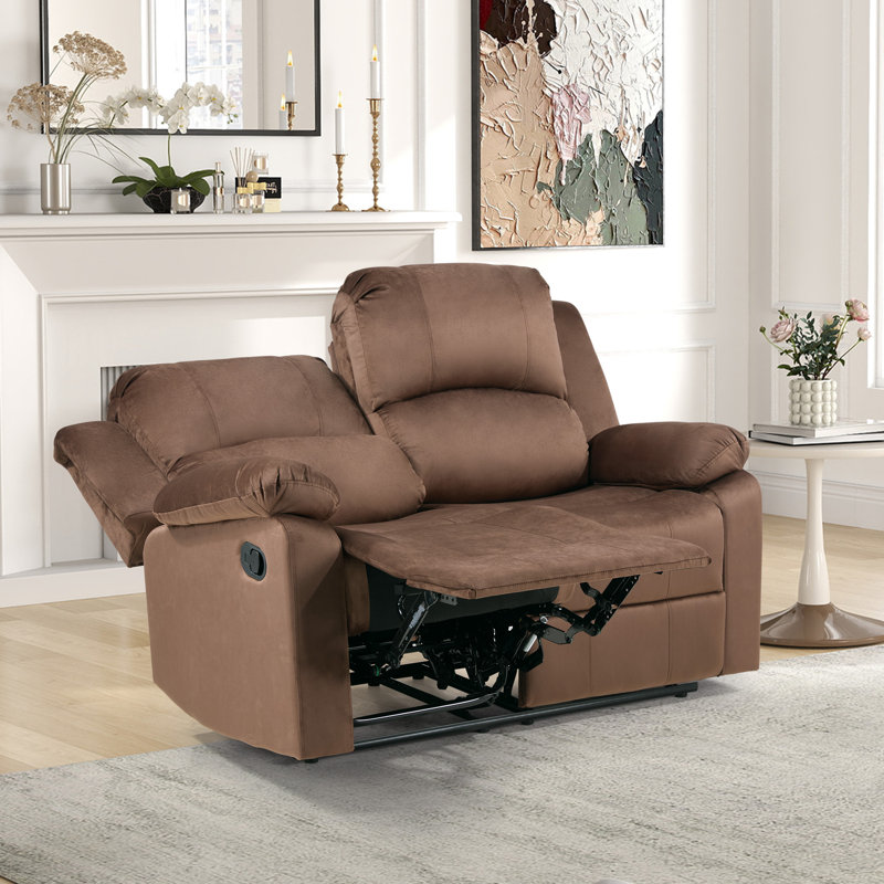  Modern Skin-Friendly Microfiber Manual Recline Sofa with Super Soft Backrest & Seat, Brown, 40.2" H x 59.1" W x 37.1" D