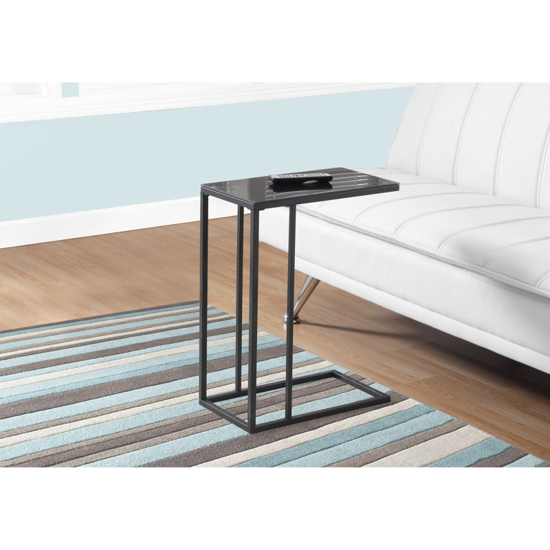 Table d'appoint en verre trempé noir de style contemporain avec base en métal, convenant à tous les espaces intérieurs