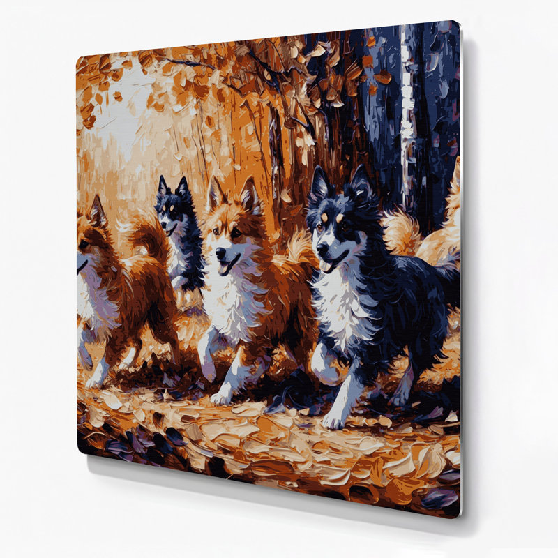 Chiens, art mural brun en métal Spitz finlandais, H 12 po x l 12 po