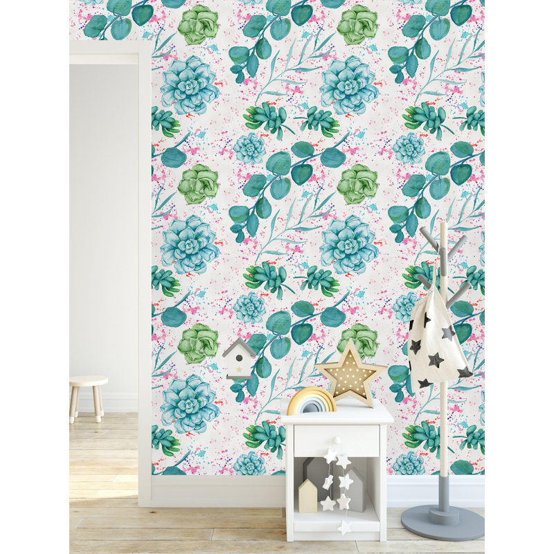 Murale peinte aloe et feuilles, l 25 po x H 120 po