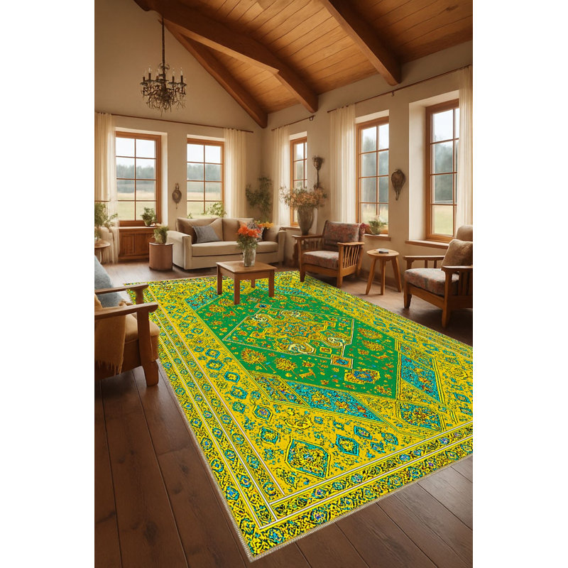 Tapis vert tissé à motif lavable Mosso, 2' x 2'11"