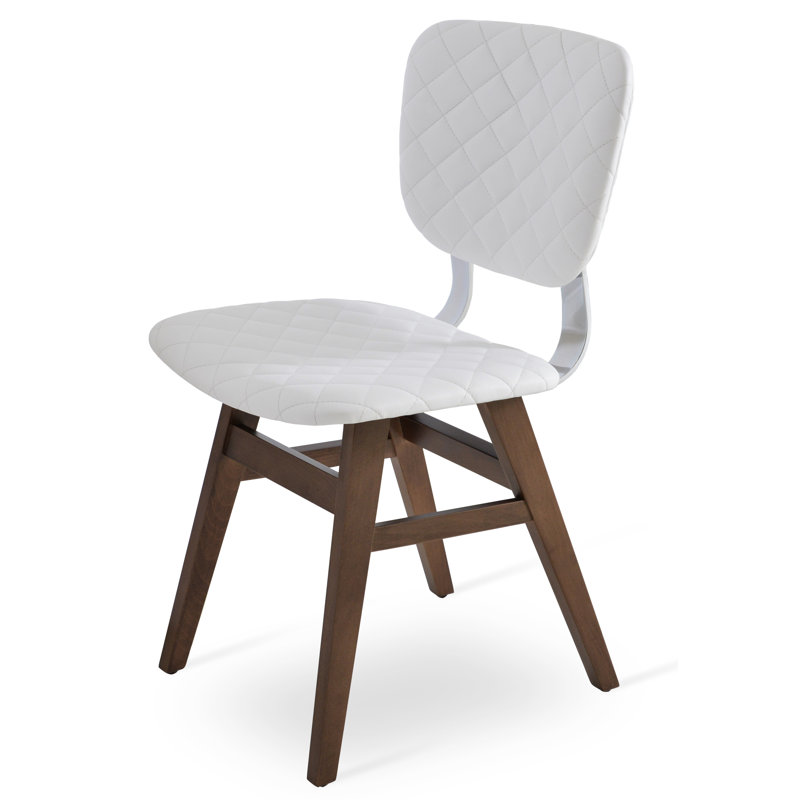 Chaise de salle à manger Hazal, Noyer, Blanc matelassé