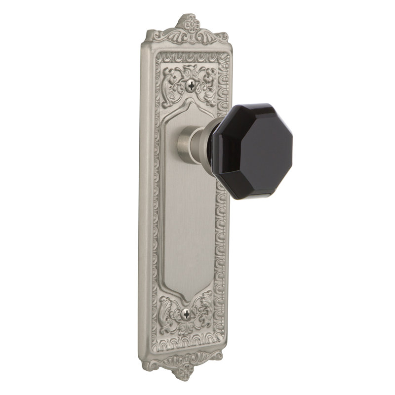 Plaque Egg & Dart avec bouton de porte Waldorf noir, Nickel satiné, 2 3/8 po
