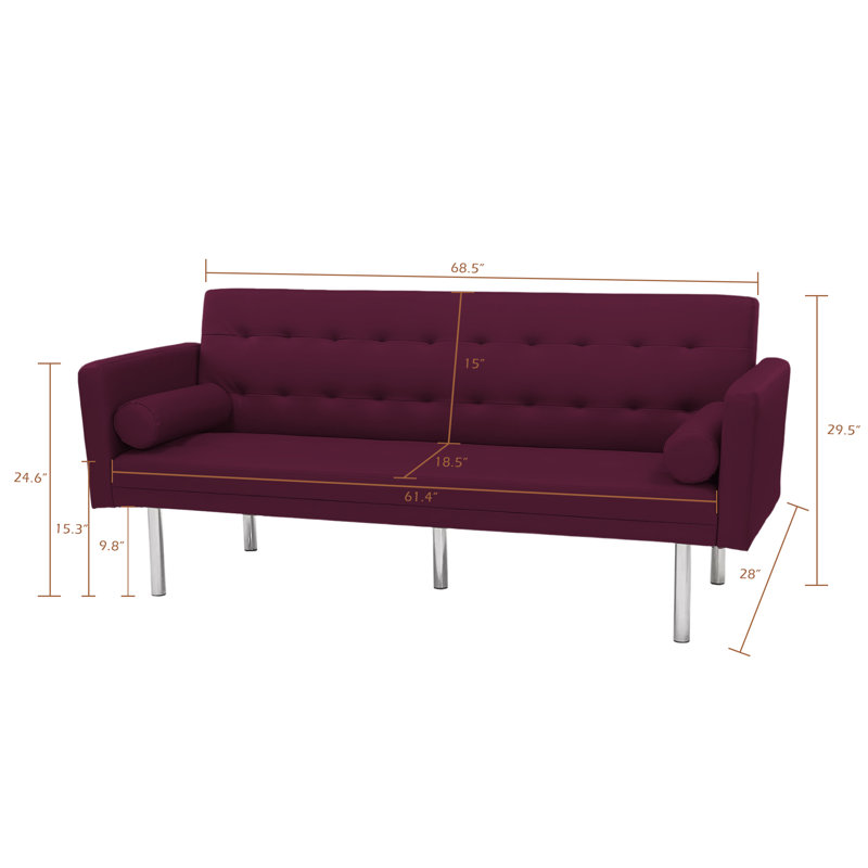 Canapé-lit simple en velours de 68,5 po Hollilouise, Velours rouge