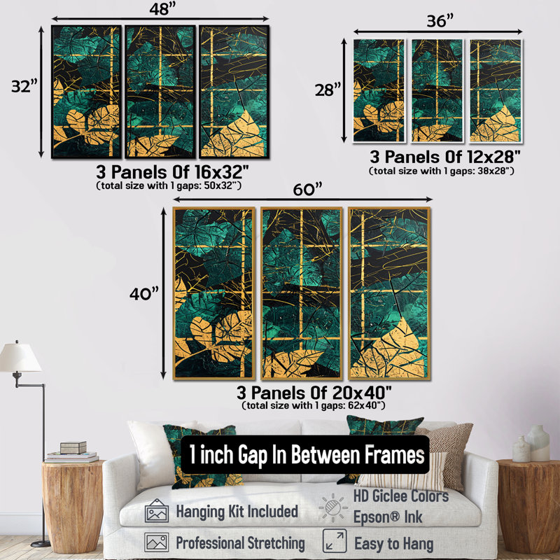 Hemsworth - ensemble de reproductions d'art mural feuilles, H 28 po x l 36 po x P 1 po, Cadre flottant brun
