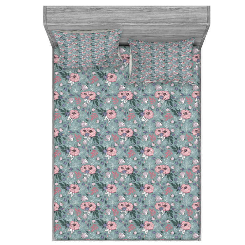 Microfiber Floral Sheet Set, Full Sheet Set with Fitted Sheet