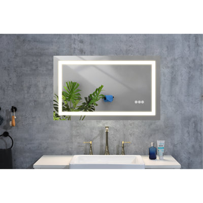Miroir de salle de bain 40 po x 32 po avec brouillard à DEL, à intensité variable, 3 couleurs, fonction mémoire, températures de couleur de la coiffeuse murale, pour une utilisation durable