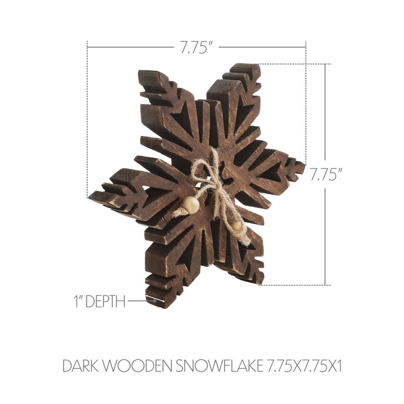 Flocon de neige en bois foncé, H 7,5 po x l 7,5 po x P 1 po