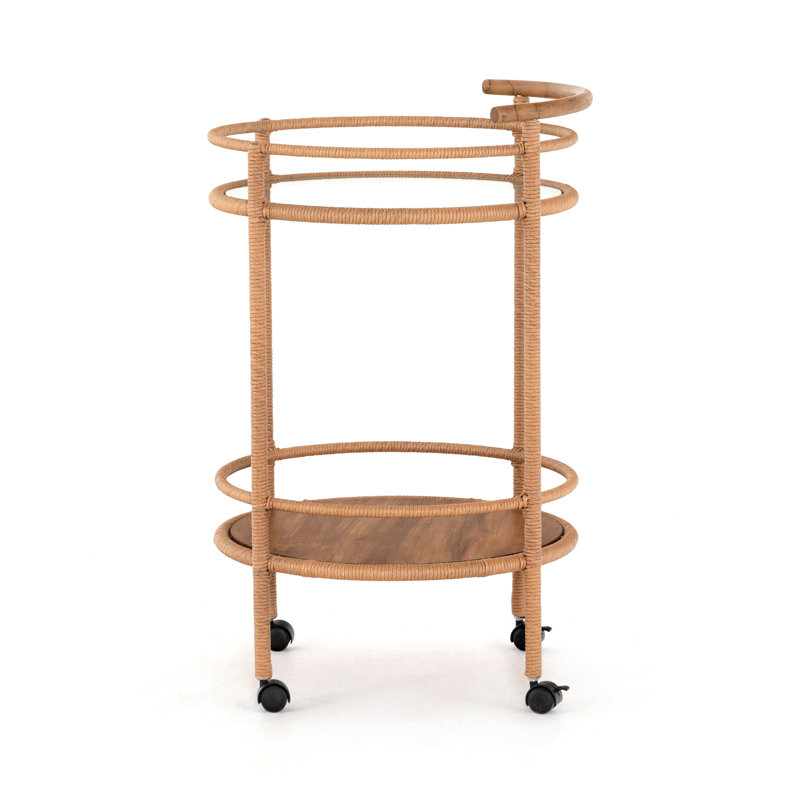 Modern Teak Wood Bar Cart with Wine Rack and Storage