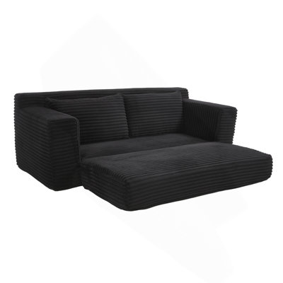 Structure en mousse à mémoire de forme et acier, revêtement en velours côtelé, conception convertible, sans assemblage, noir pour le bureau personnel