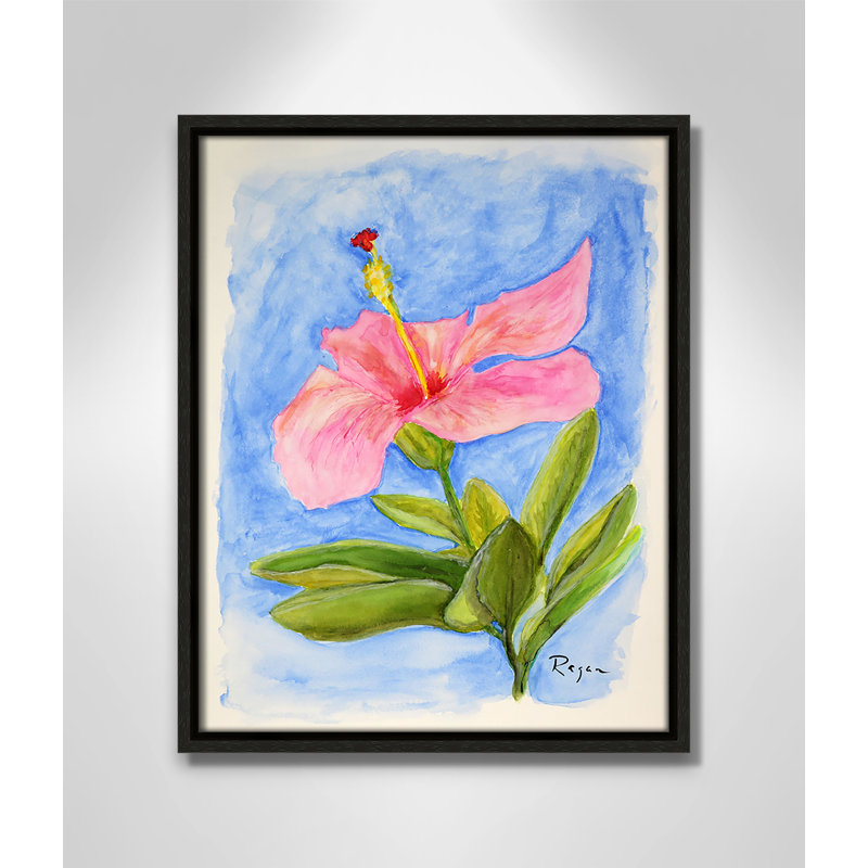 Fleur d'hibiscus rose par Mike Ragan, Espresso, H 15,5 po x l 12,5 po