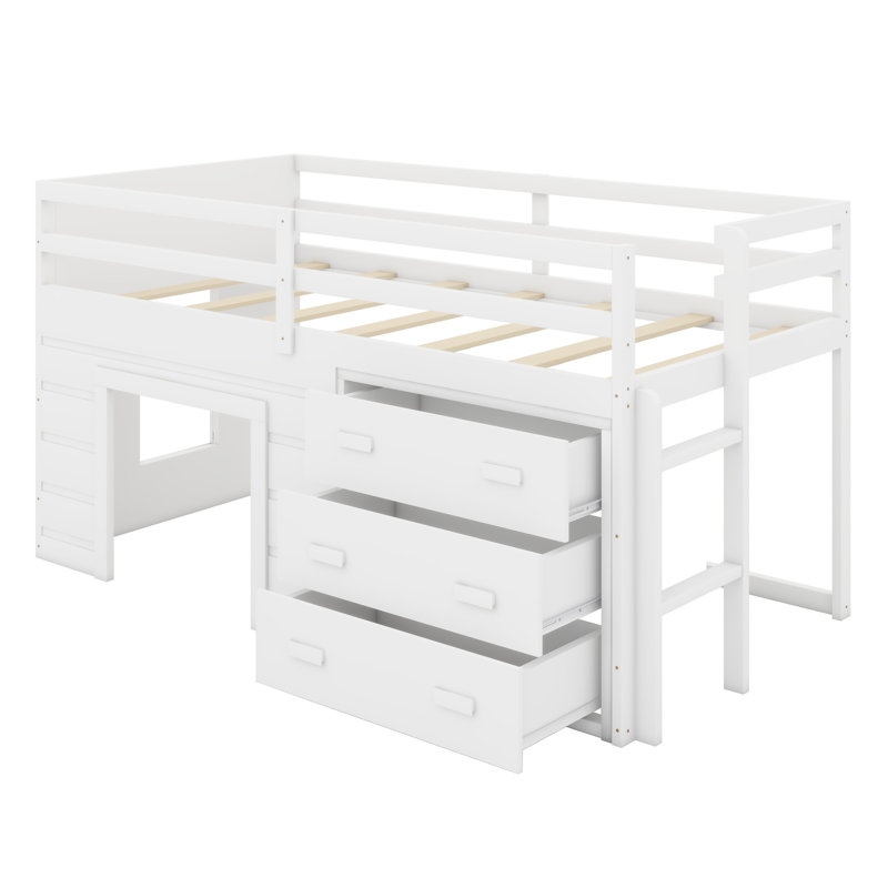 Lit mezzanine avec tiroirs et tablette, Blanc