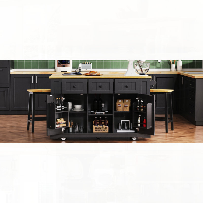 Chariot de rangement pour la cuisine avec tiroirs rabattables et supports latéraux ouverts, Noir