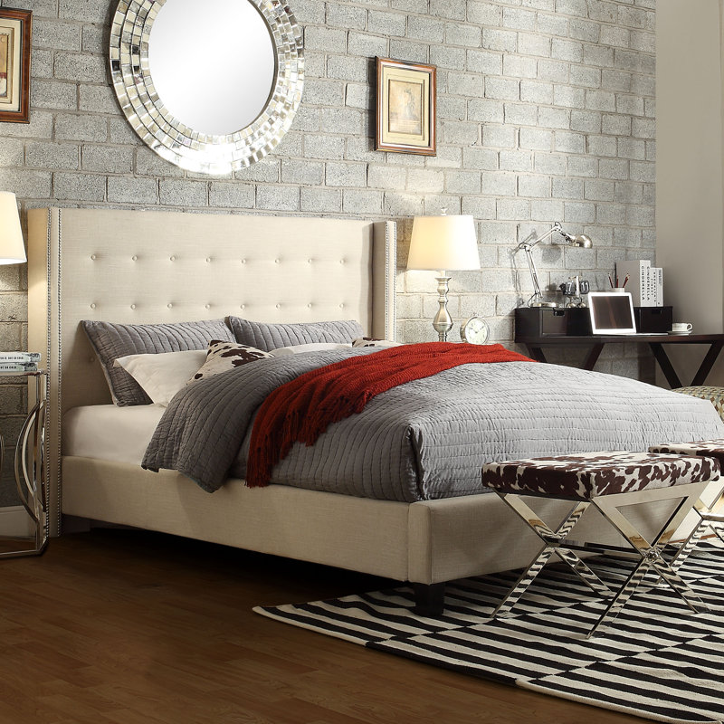 Kaster Upholstered Bed, Heathered Beige Linen, Queen