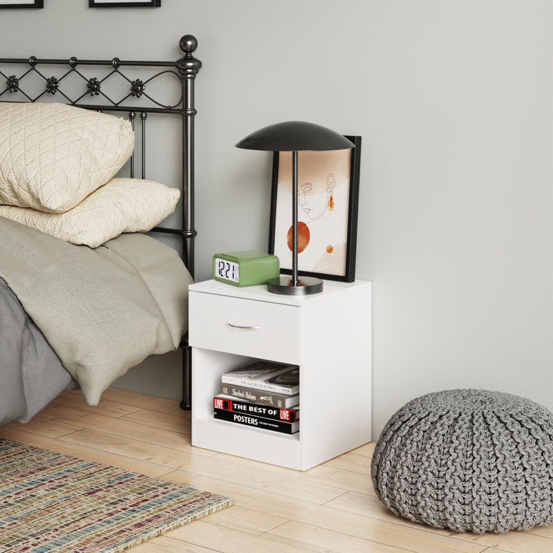 Delona 1 Drawer 40Cm W Chest of Drawers Nightstand Bedside Cabinet, White