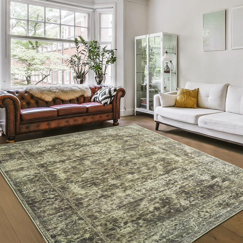 Tapis à motif floral lavable Wymond, Rectangle 4pi x 6 pi