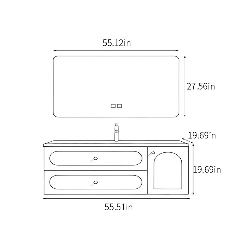 Armoire de salle de bain simple et élégante., L 55,51 po, Blanc