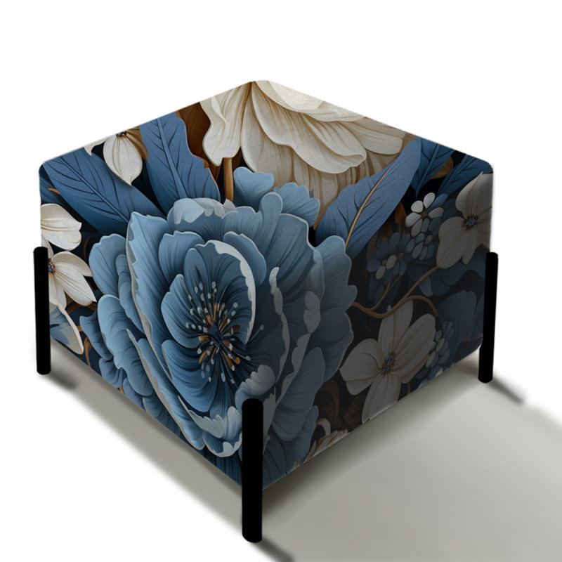 Toile florale exotique bleue et blanche I - repose-pieds carré floral