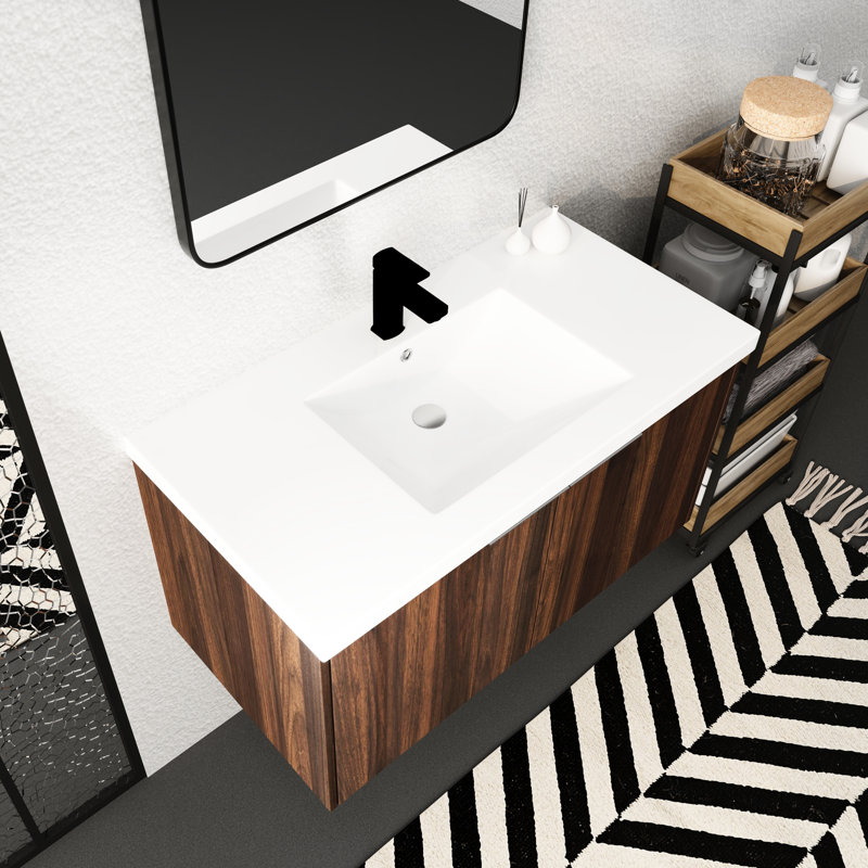 Contemporary 36 Inch Bathroom Vanity With Sink, Soft Close Door, 2 Doors, Walnut, Copious Storage Inch, Modern Design Meeting Practical Needs, Abundant For Daily Chores