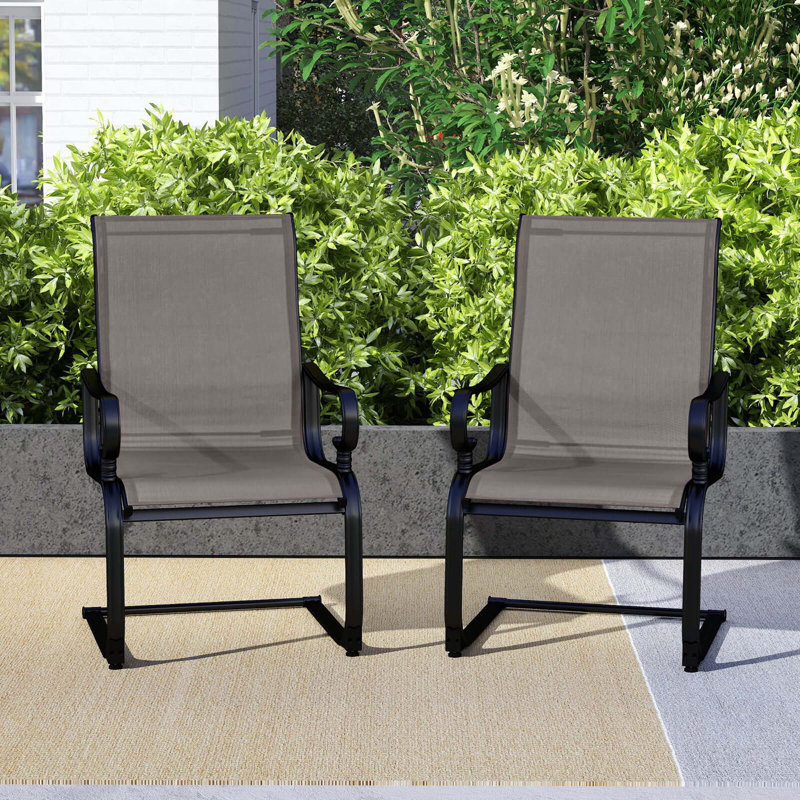 2 PCS Patio Chairs C-Spring Motion Chairs with Quick-drying & Breathable Fabric, Grey