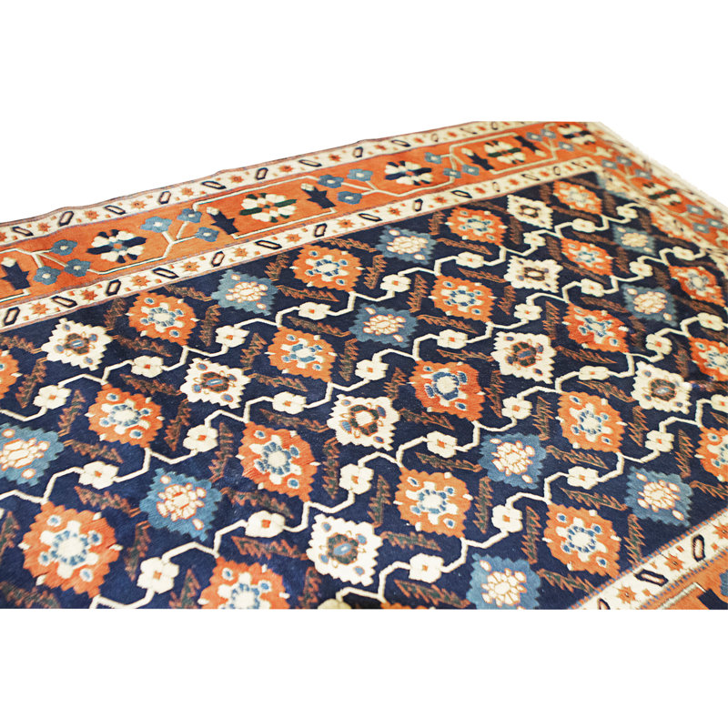 High-Quality Hand-Knotted Navy And Rust Area Rug