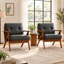 Fauteuil d'appoint rétro moderne du milieu du siècle, structure en bois massif de 71 cm de large, recouvert de tissu.