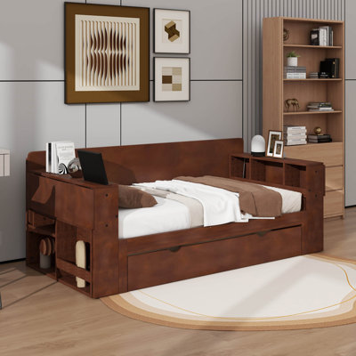 Queen Size Daybed With Removable Desk, Storage Drawers And Hydraulic Side Table